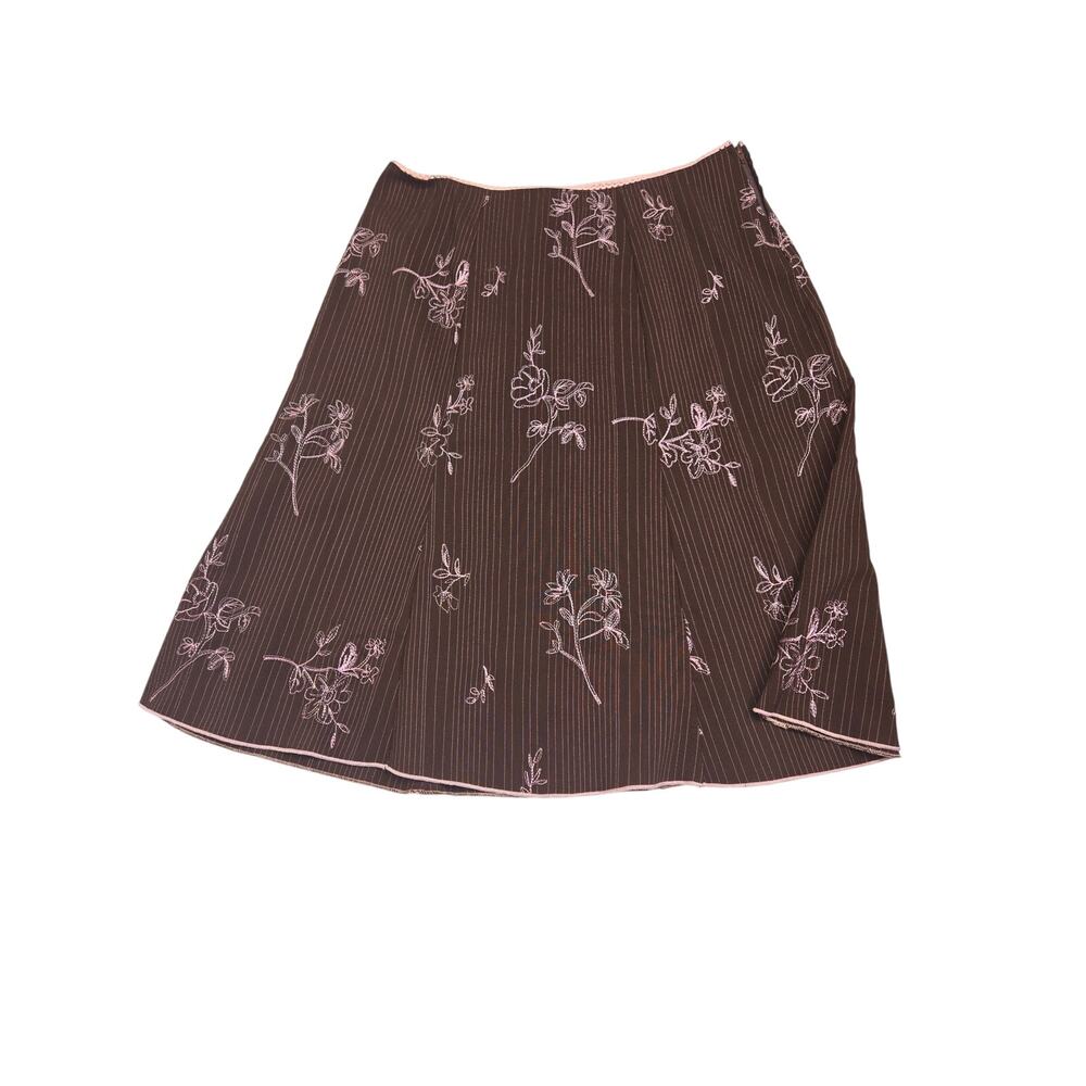 Y2K Pink and Brown  Fit & Flare Skirt Embroidered Flowers  Size XL